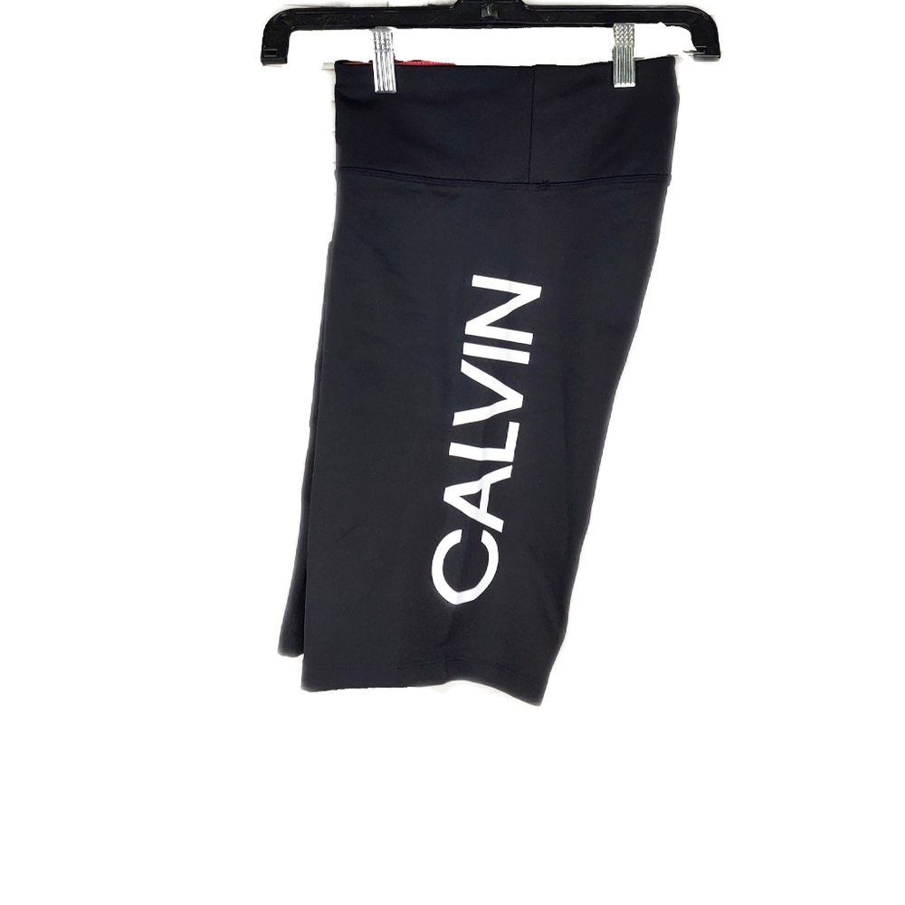 NWT Calvin Klein Wmns SBlack White Logo High Waist Biker Shorts - Picture 2 of 6